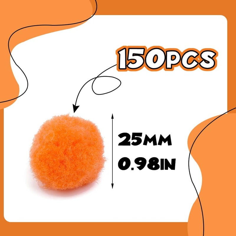 MORFEN 150 Pieces Pom Poms, 1 Inch Orange Craft Pom Poms, Fuzzy Pompom Puff Balls, Small Pom Pom Balls for Party Home Decorations, DIY Arts, Crafts Projects for Family - Image 2